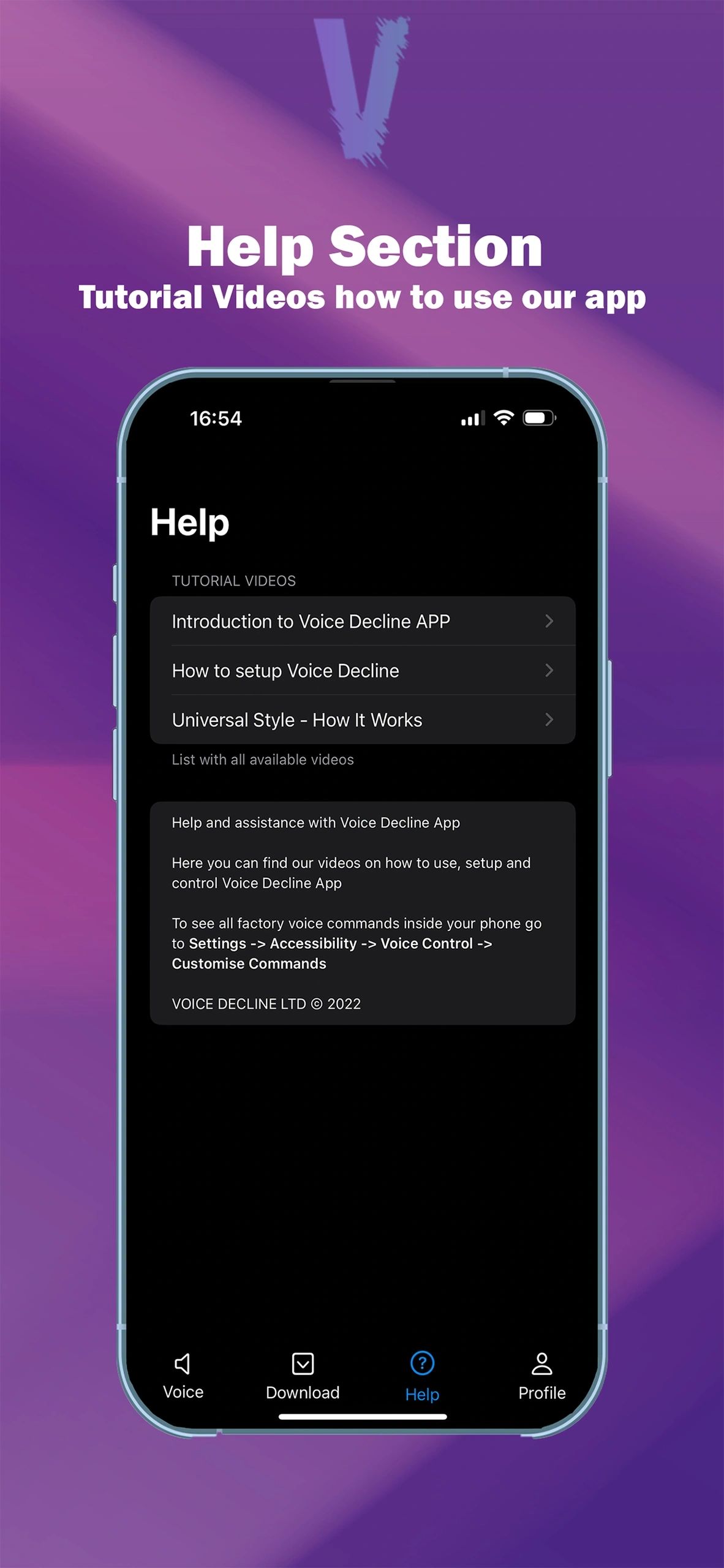 Help section tutorial videos
