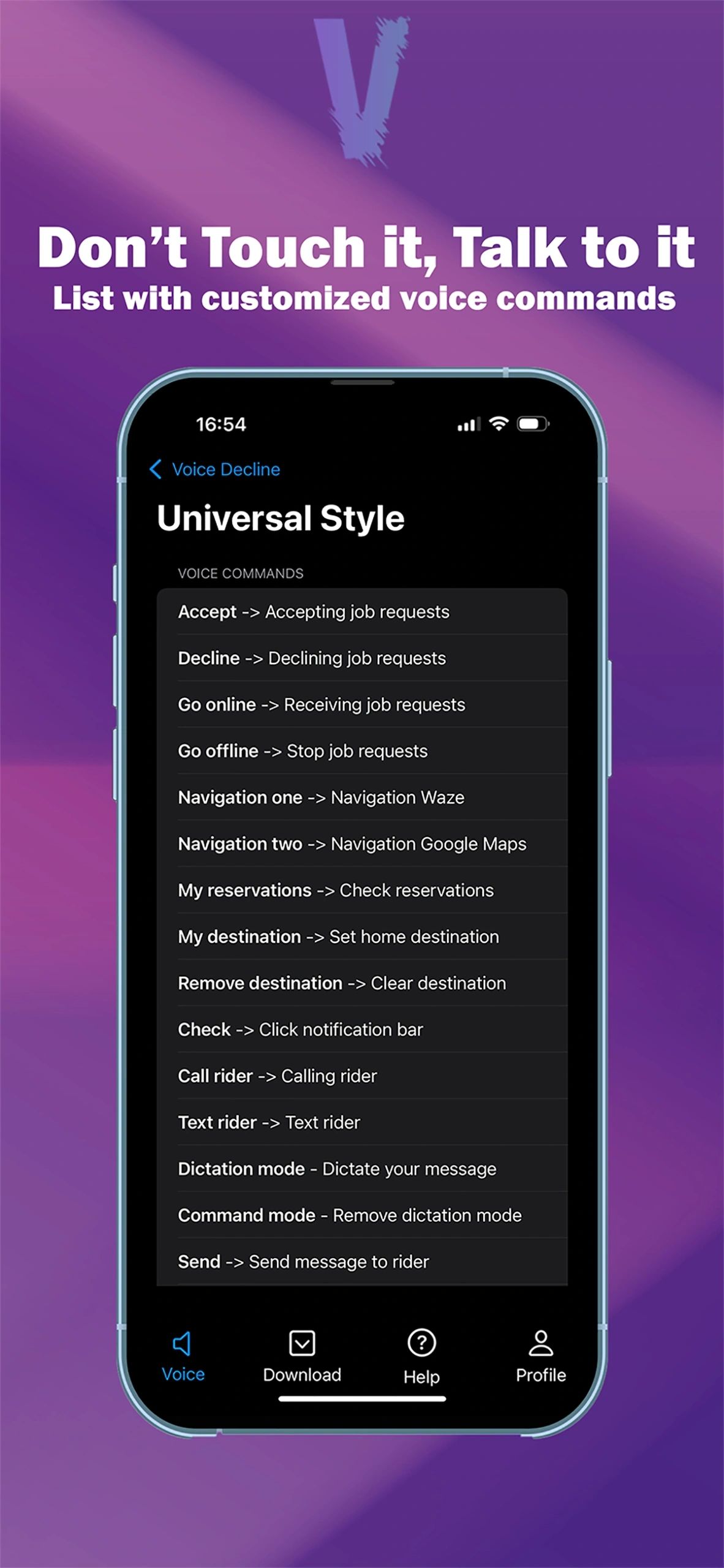List of customized voice commands