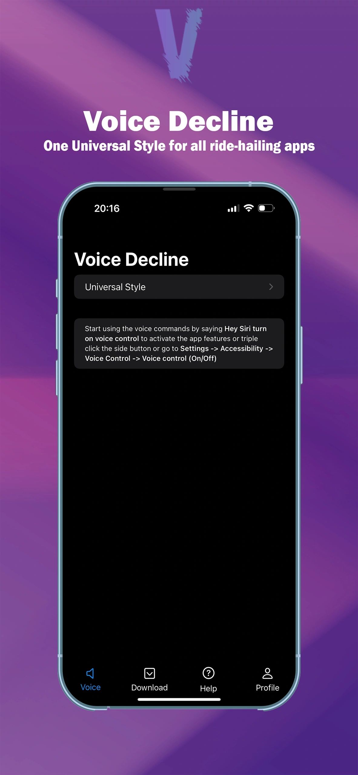 Voice Decline universal style screen